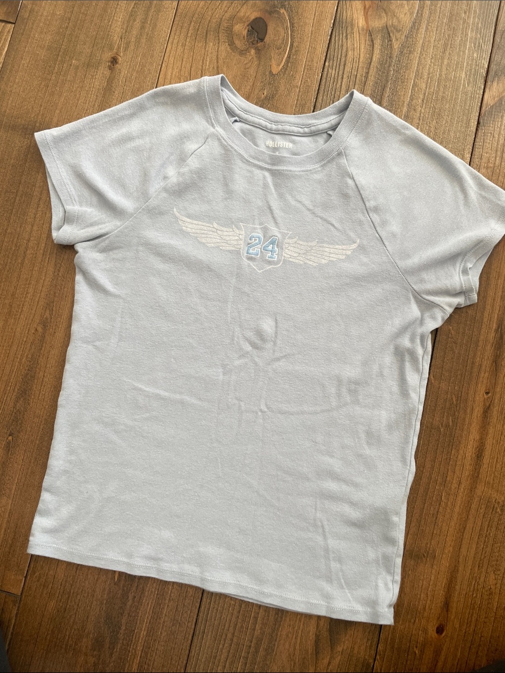 Hollister Light Blue Short Sleeve Tee with '24' Wing Graphic